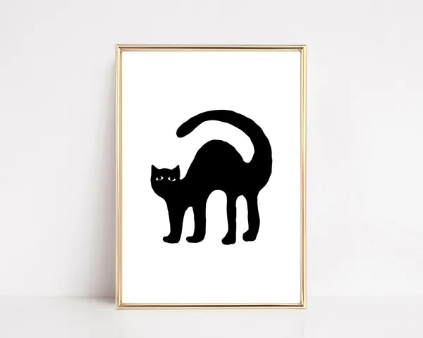 Cute Halloween Black And White Cat Art Print
