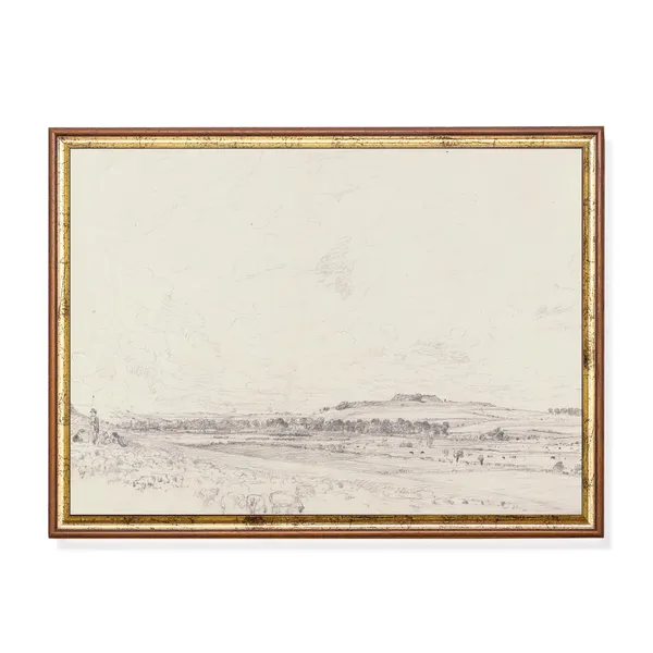 Vintage Landscape Sketch, Farmhouse Country Art Print
