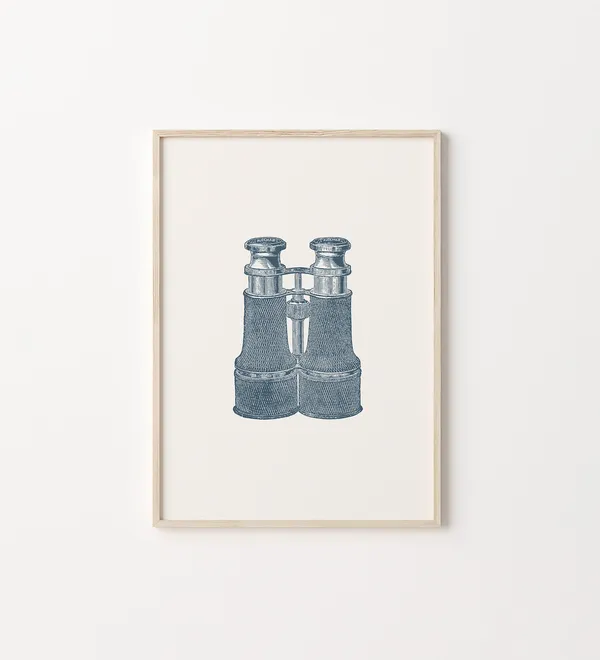 Antique Binoculars Coastal Wall Art, Modern Vintage Print