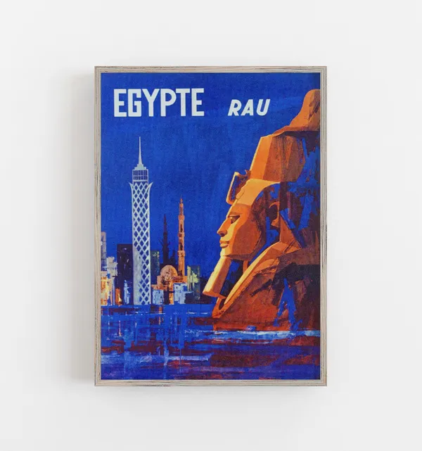 Egypt Travel Poster, Vintage Pharaoh Statue Print