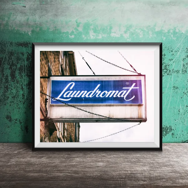 Laundromat Blue Sign, Mid-Century Modern Art Print