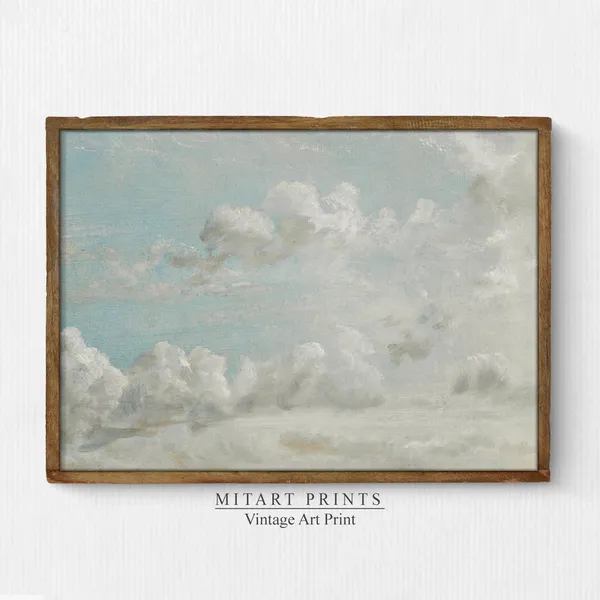 Vintage Cloud Painting Neutral Sky Art Print