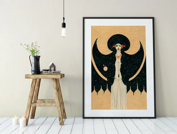 Art Nouveau Goddess Poster, Bohemian Lilith Goddess