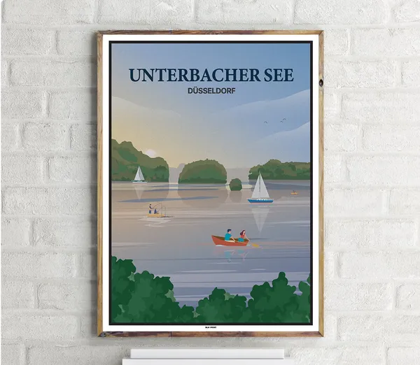 Unterbacher See Düsseldorf Vintage Travel Poster