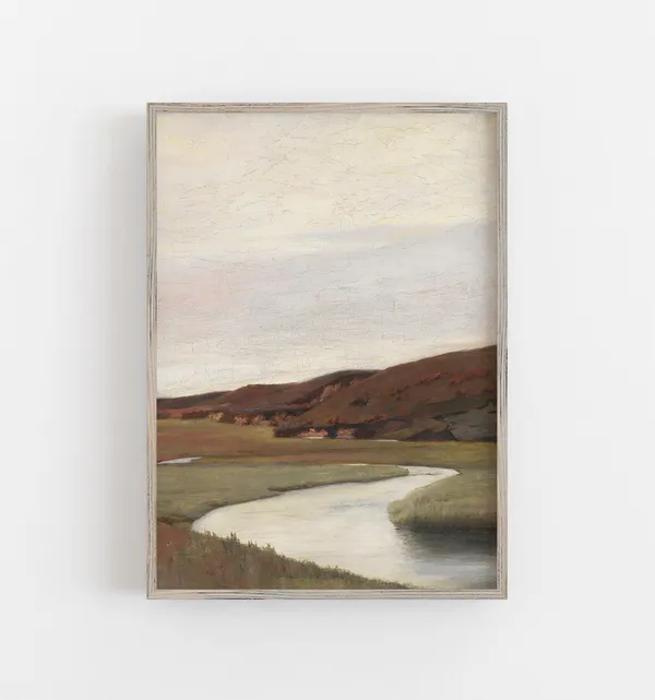 River Vintage Farmhouse Antique Landscape Art Print