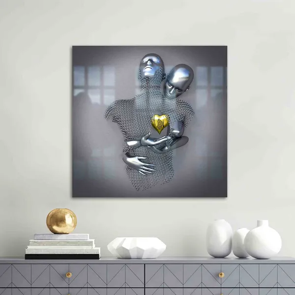 Silver Hugging Couple Romantic Bedroom Art Print