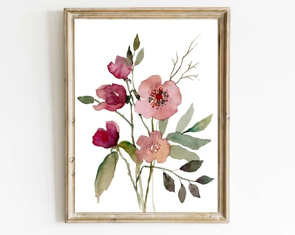 Large Floral Watercolor Art Print, Wildflower Bouquet