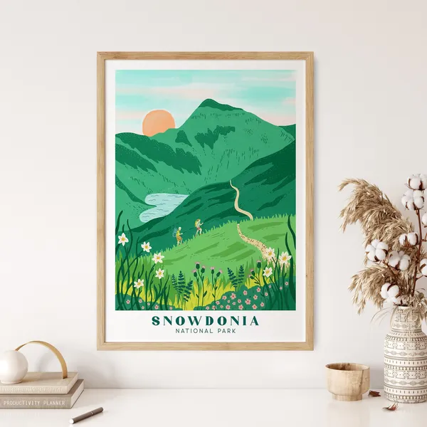 Snowdonia Hiking Travel Poster, Snowdon Pyg Track