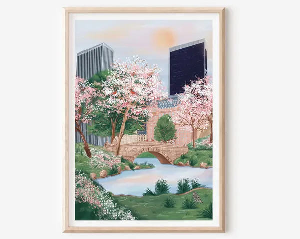 New York Central Park Spring Scene Travel Poster