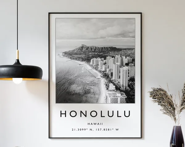 Honolulu Black And White Travel Poster Art Print