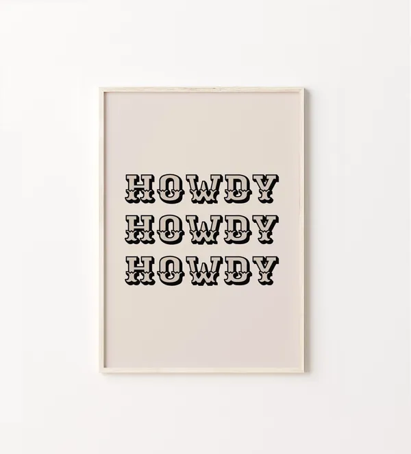 Black Howdy Western Cowgirl Boho Art Print
