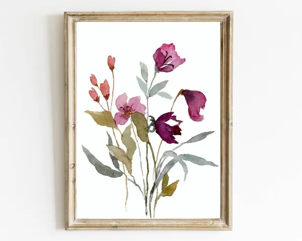 Watercolor Flowers Botanical Farmhouse Art Print