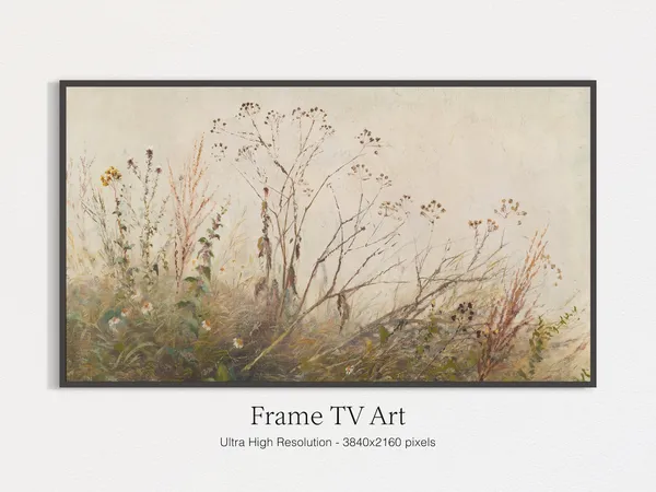 Wildflower Field Landscape, Vintage Farm House Art Print