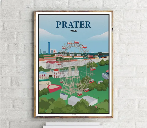 Prater Wien Vintage Travel Poster, Vienna