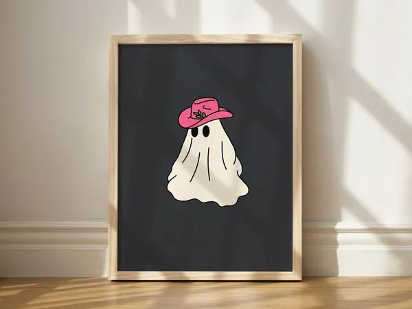 Hot Pink Cowboy Hat Halloween Poster, Seasonal Decor