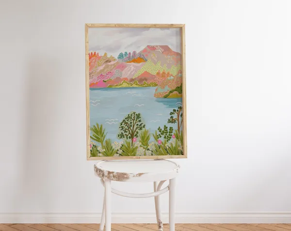 Abstract Mountain Landscape Poster, Colorful Abstract