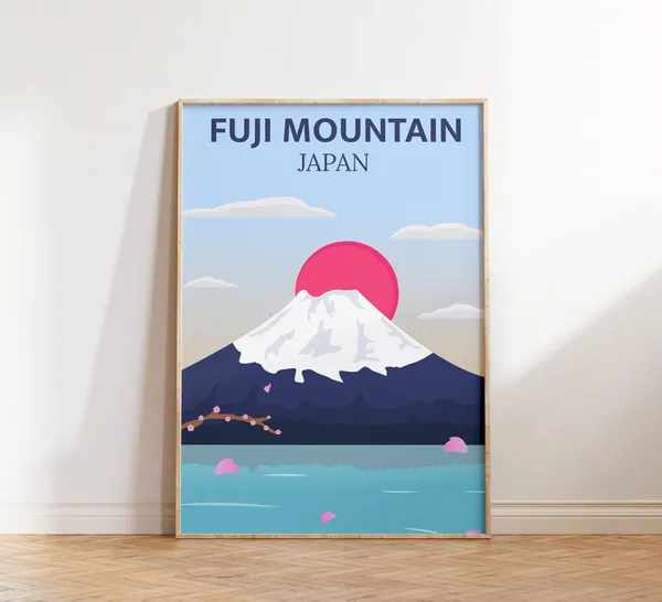 Retro Mountain Fuji Japan Travel Poster Print