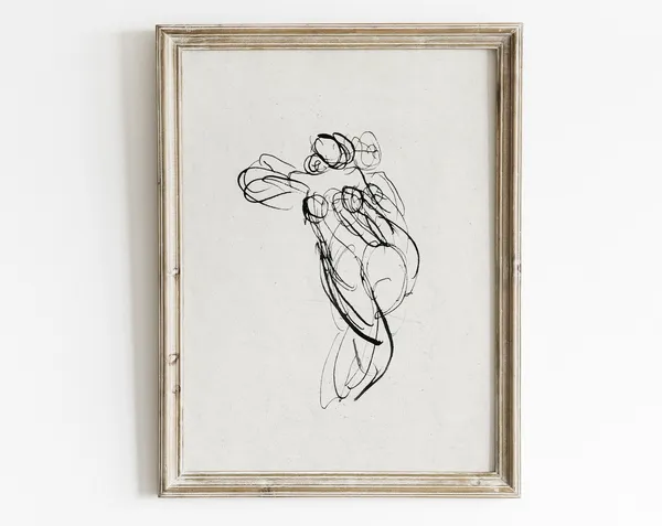Woman Figure Sketch, Vintage Line Art Poster Print