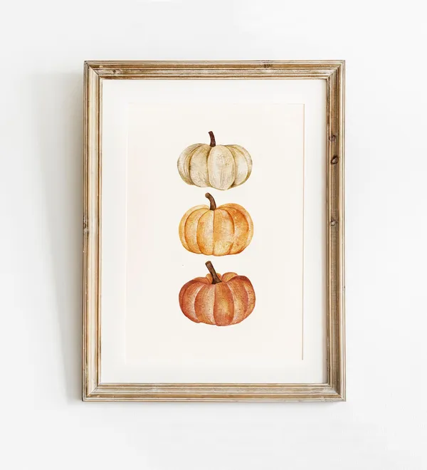 Pumpkin Watercolour Painting, Rustic Fall Decor