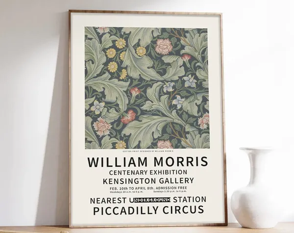 William Morris Flower Motifs Exhibition Poster, Art Nouveau