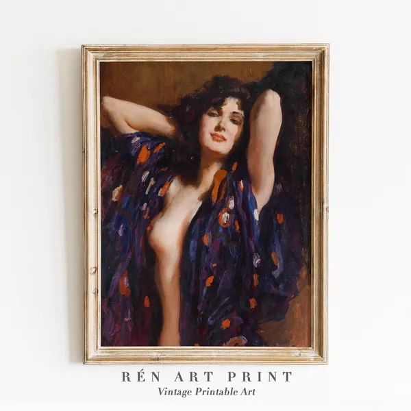 Vintage Woman Portrait Painting, Victorian Nude Art Print