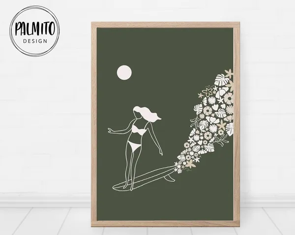 Surf Girl Print, Tropical Ocean Wall Art