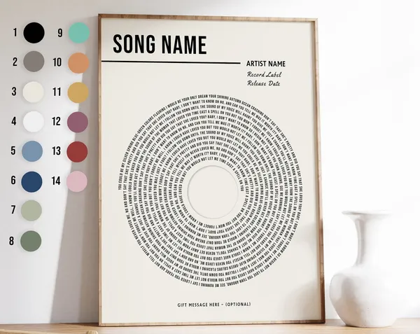 Custom Vinyl Lyrics Print, Personalised Music Poster