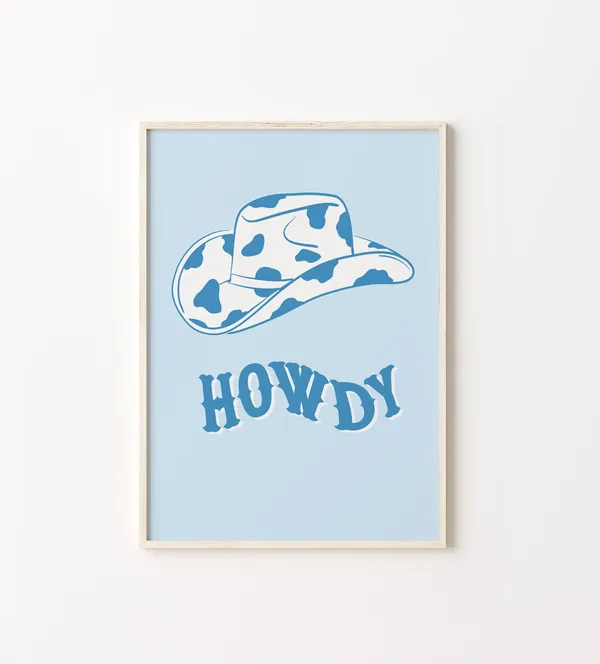 Cowgirl Western Hat Blue Boho Art Print