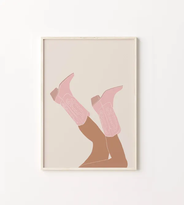 Pink Cowboy Boots Print, Preppy Rodeo Cowgirl Art
