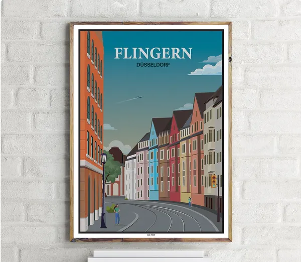 Düsseldorf Flingern Vintage Travel Poster