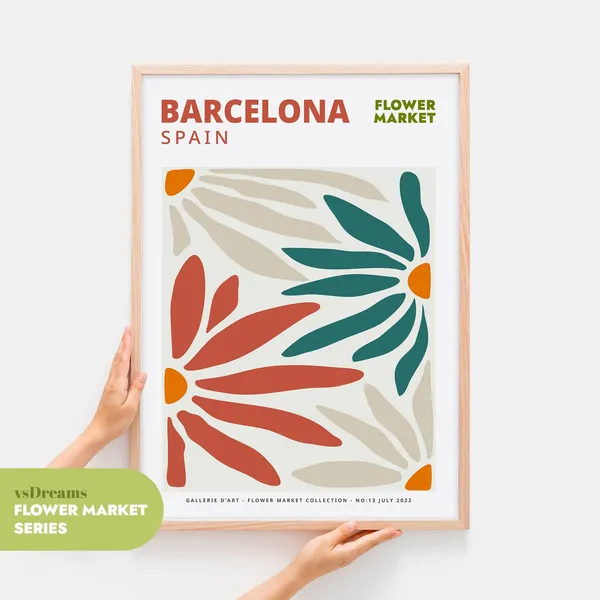 Flower Market Botanical Art Print, Barcelona Modern