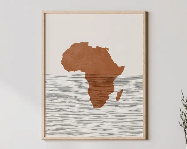 Africa Boho Travel Poster, African Continent Silhouette