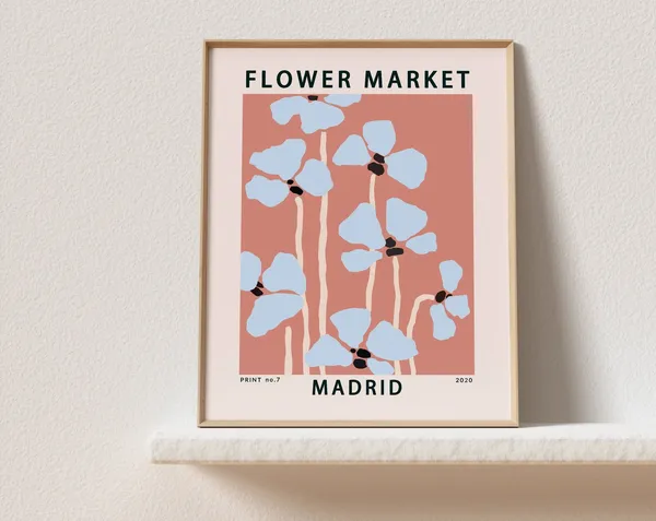 Madrid Flower Market Retro Travel Poster