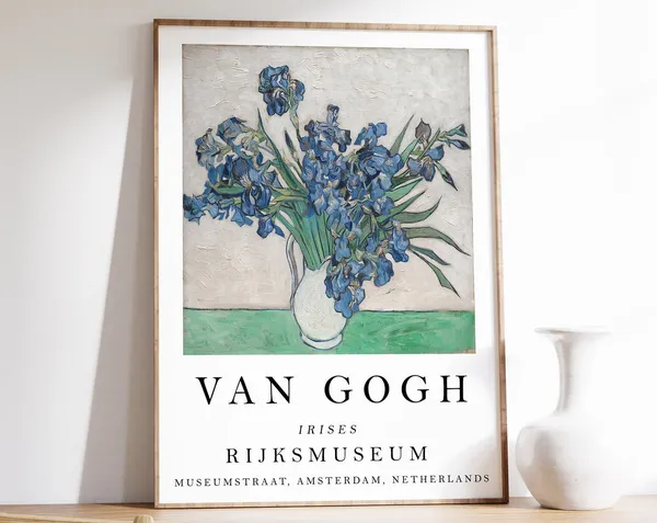 Van Gogh Irises Exhibition Poster, Vintage Floral Art Print