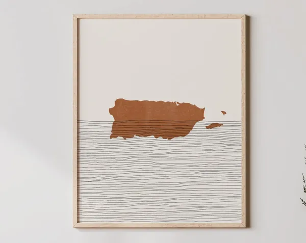 Puerto Rico Boho Travel Poster, Map Silhouette