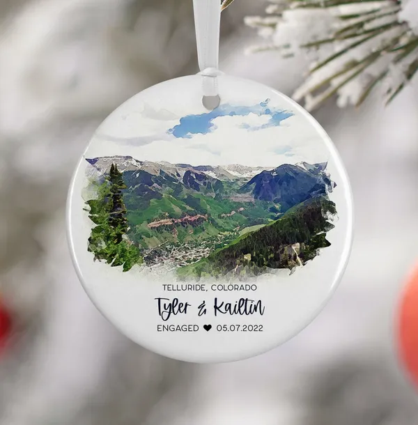 Telluride Engagement Ornament, Watercolor Travel Poster