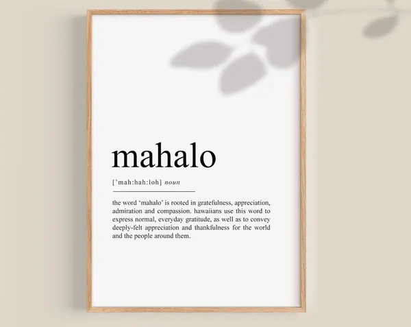 Mahalo Definition Art Print, Hawaiian Aloha Decor