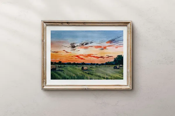 Missouri Sunset Watercolor Landscape Art Print
