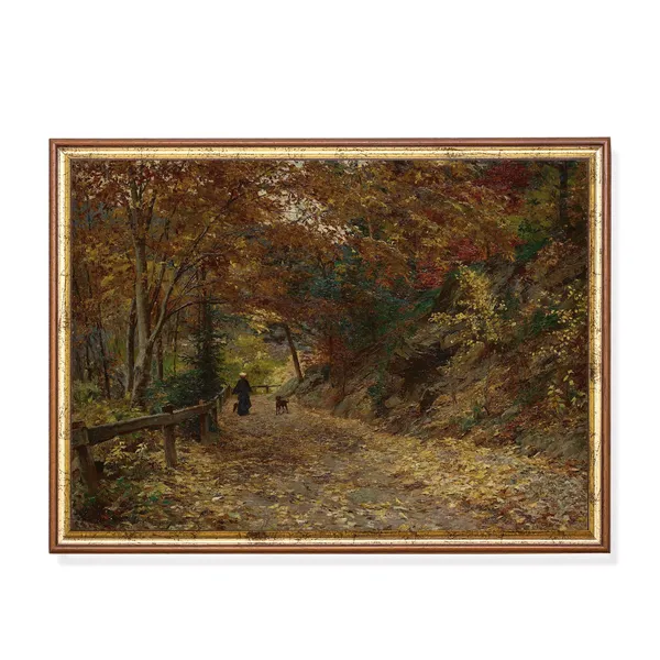 Vintage Fall Landscape Art Print, Rustic Autumn Scene