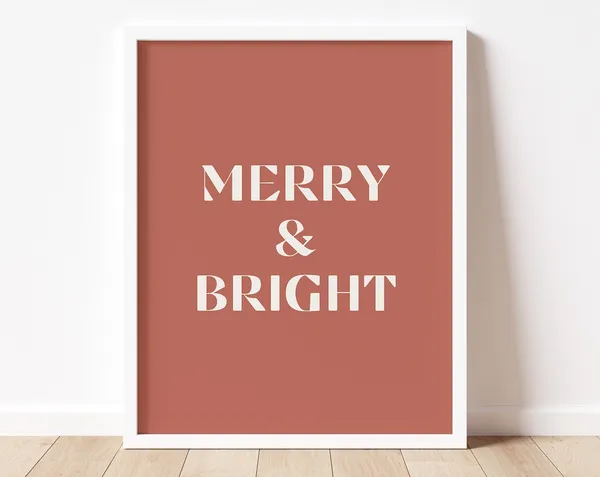 Merry Bright Boho Christmas Minimalist Art Print
