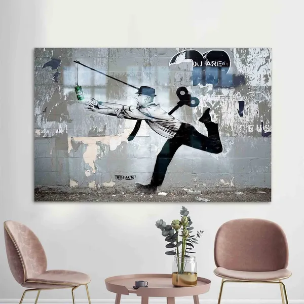 Hijack Wind Up Man Fishing Rod Graffiti Street Art Style Poster