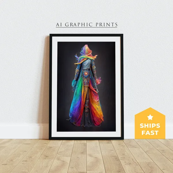 Rainbow Sorceress Surreal Poster Print, Fantasy Wall Art