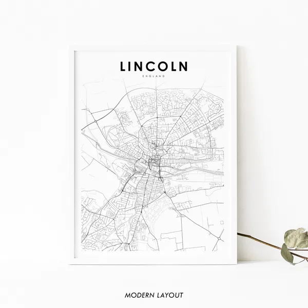 Lincoln England Map Print, United Kingdom Travel Poster