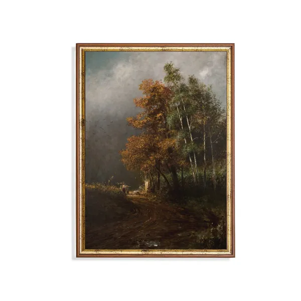 Vintage Autumn Landscape, Moody Rustic Art Print