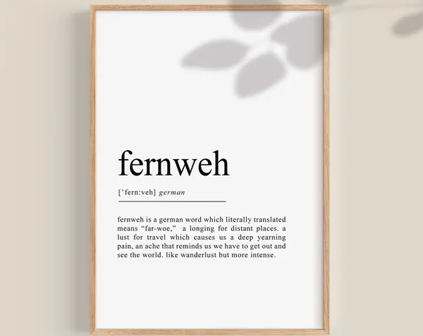 Fernweh Definition German Travel Poster, Wanderlust Gift