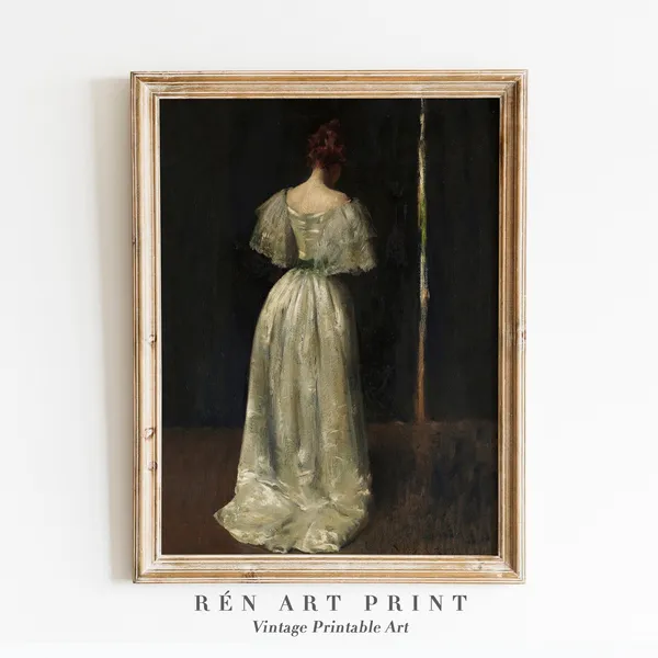 Moody Woman Portrait Art Print, Dark Academia