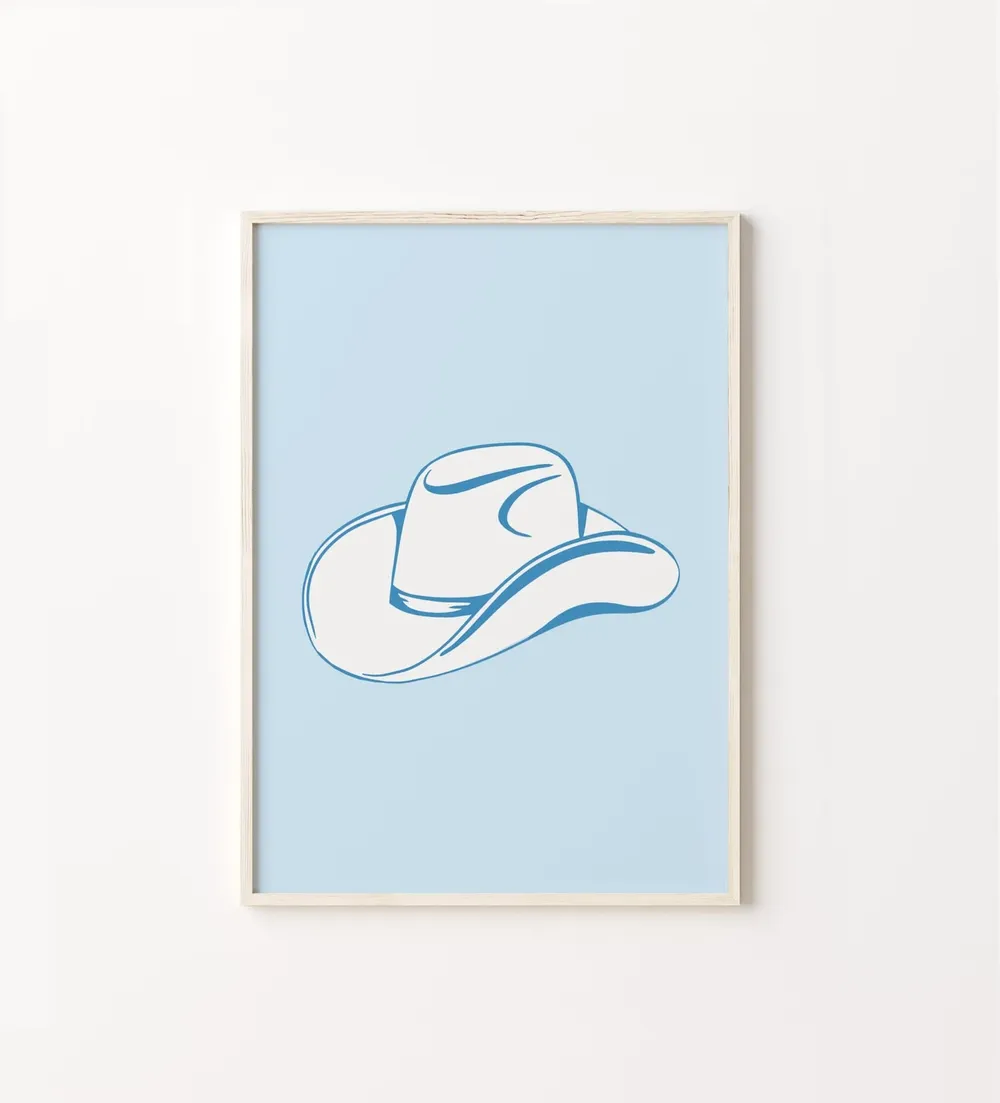 Cowgirl Hat Blue Western Boho Art Print