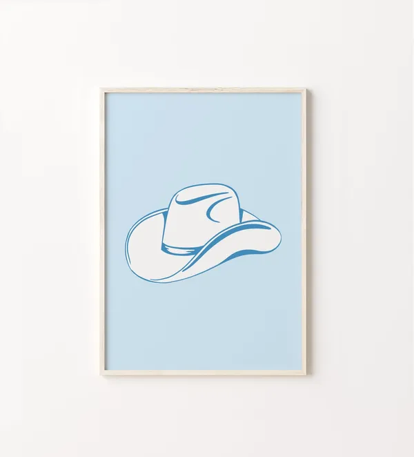 Cowgirl Hat Blue Western Boho Art Print
