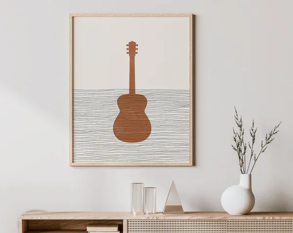 Boho Guitar Art Print, Minimalist Acoustic Illustration