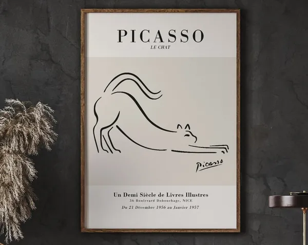 Picasso Cat Line Art Exhibition Poster Print